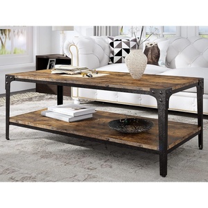 image:imageAllewie 443 Industrial Coffee Table with 2Tier Storage Shelf for Living Room Wood Look Accent Furniture with Rivet Design Easy Assembly Rustic Brown