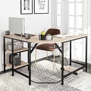 image:imageAllewie L Shaped Desk 585 Modern Computer Gaming Desk Home Office Corner Desk with Large Workstation Storage Shelves and CPU Stand Oak