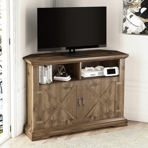 image:imageAllewie Modern Farmhouse Wood Corner TV Stand for TVs up to 50 Inches 44 Entertainment Center with Adjustable Open Storage Shelves Buffet Cabinet for Living Room and Bedroom Rustic Oak