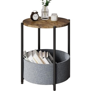image:imageAllewie Round Side Table with Fabric Storage Basket Small End Table Bedside Table Nightstand Coffee Table with Metal Frame Accent Table for Living Room Bedroom Outdoor Wooden Brown
