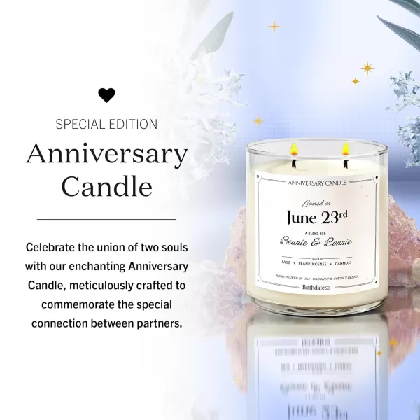 Anniversary Candle by Birthdate Co  Scented Candles Anniversary Gift for Couple Him ampamp Her  Sage Frankincense ampamp Oakmoss Scent  AllNatural Soy ampamp Coconut Wax 6080 Hour Burn Time  Made in USA