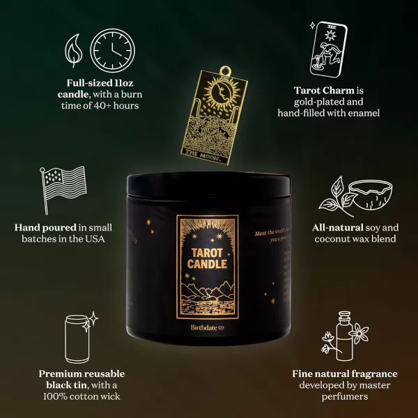 Candles Gifts for Women  The Tarot Candle by Birthdate Co  LongLasting Scented Candles with GoldPlated Tarot Card Charm Inside  AllNatural Soy ampamp Coconut Wax 6080 Hour Burn Time  Made in USA