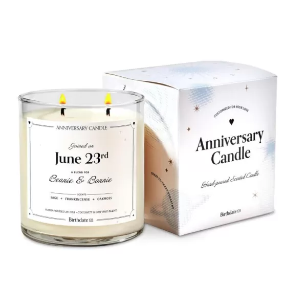 Anniversary Candle by Birthdate Co  Scented Candles Anniversary Gift for Couple Him ampamp Her  Sage Frankincense ampamp Oakmoss Scent  AllNatural Soy ampamp Coconut Wax 6080 Hour Burn Time  Made in USA