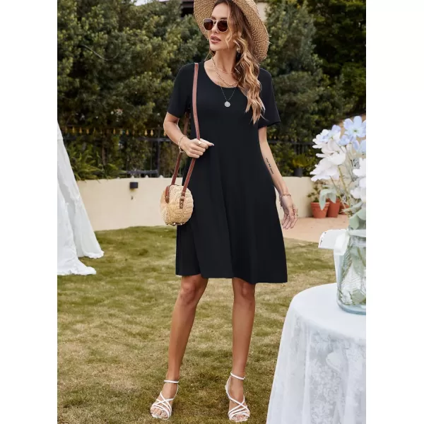 FZ FANTASTIC ZONE Womens Casual Summer T Shirt Dresses Short Sleeve Swing Dress with PocketsA Black
