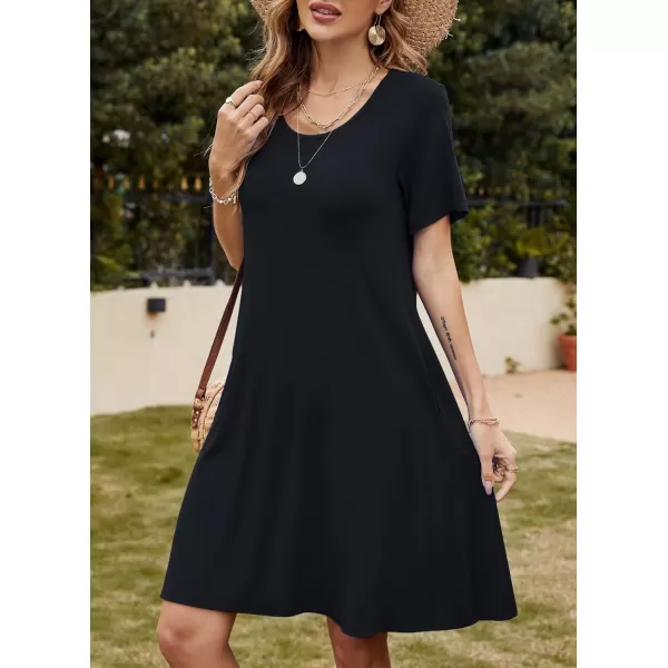FZ FANTASTIC ZONE Womens Casual Summer T Shirt Dresses Short Sleeve Swing Dress with PocketsA Black
