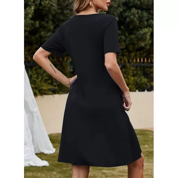 FZ FANTASTIC ZONE Womens Casual Summer T Shirt Dresses Short Sleeve Swing Dress with PocketsA Black