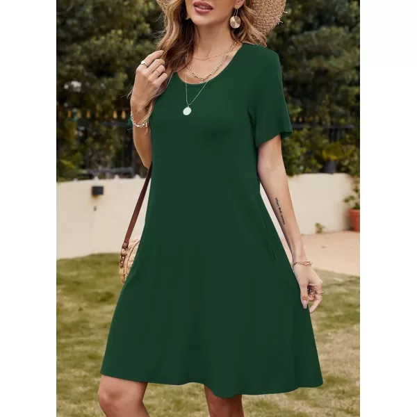FZ FANTASTIC ZONE Womens Casual Summer T Shirt Dresses Short Sleeve Swing Dress with PocketsA Dark Green