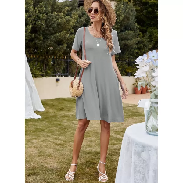 FZ FANTASTIC ZONE Womens Casual Summer T Shirt Dresses Short Sleeve Swing Dress with PocketsA Grey