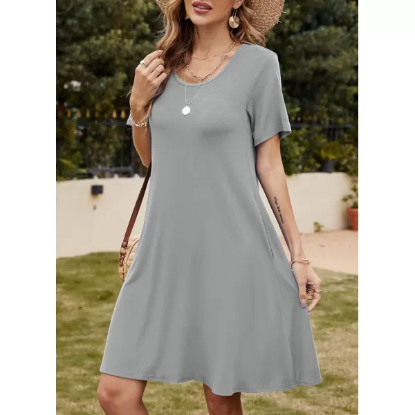 FZ FANTASTIC ZONE Womens Casual Summer T Shirt Dresses Short Sleeve Swing Dress with PocketsA Grey