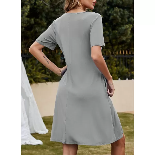 FZ FANTASTIC ZONE Womens Casual Summer T Shirt Dresses Short Sleeve Swing Dress with PocketsA Grey