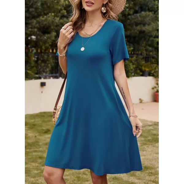 FZ FANTASTIC ZONE Womens Casual Summer T Shirt Dresses Short Sleeve Swing Dress with PocketsA Lake Blue