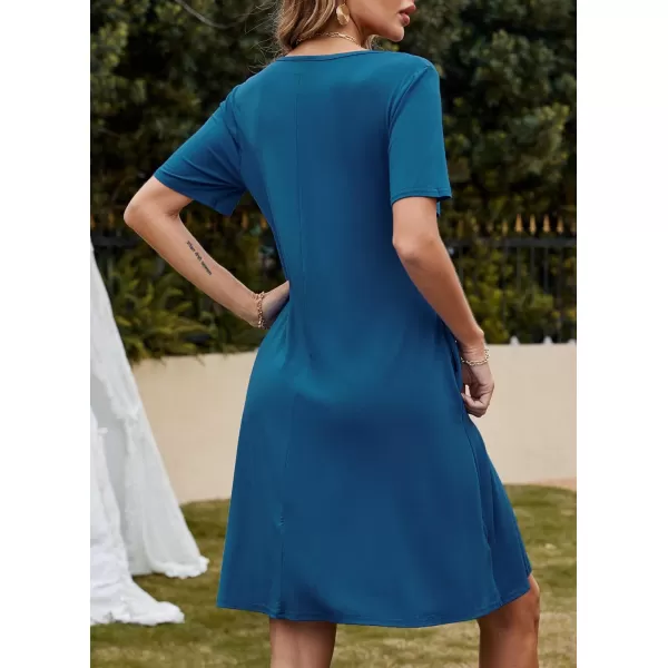 FZ FANTASTIC ZONE Womens Casual Summer T Shirt Dresses Short Sleeve Swing Dress with PocketsA Lake Blue
