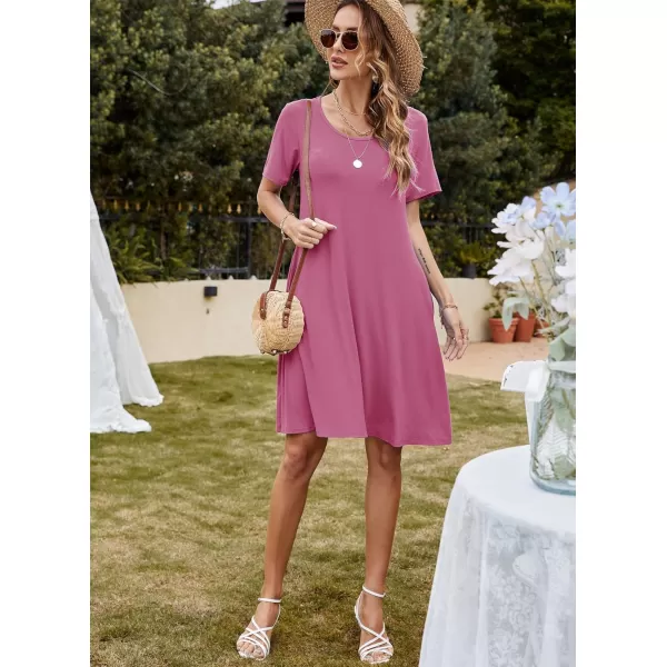 FZ FANTASTIC ZONE Womens Casual Summer T Shirt Dresses Short Sleeve Swing Dress with PocketsA Mauve