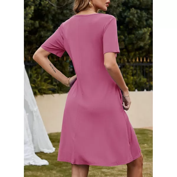 FZ FANTASTIC ZONE Womens Casual Summer T Shirt Dresses Short Sleeve Swing Dress with PocketsA Mauve
