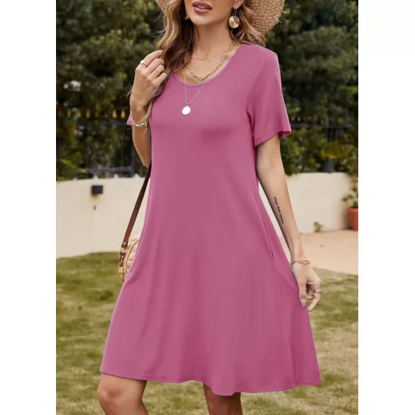 FZ FANTASTIC ZONE Womens Casual Summer T Shirt Dresses Short Sleeve Swing Dress with PocketsA Mauve