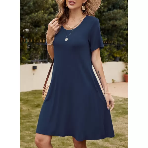 FZ FANTASTIC ZONE Womens Casual Summer T Shirt Dresses Short Sleeve Swing Dress with PocketsA Navy Blue