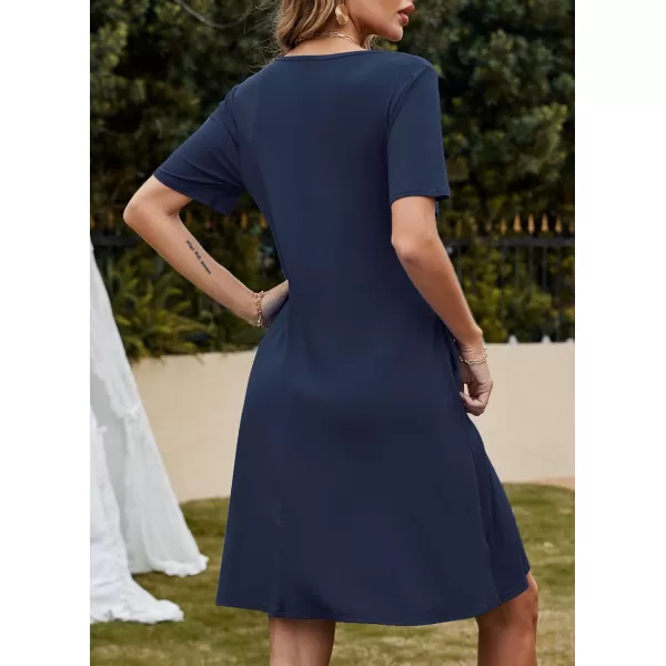 FZ FANTASTIC ZONE Womens Casual Summer T Shirt Dresses Short Sleeve Swing Dress with PocketsA Navy Blue