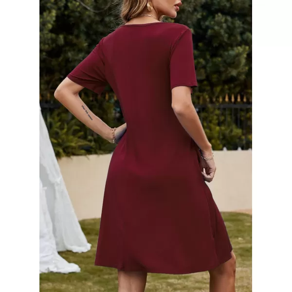 FZ FANTASTIC ZONE Womens Casual Summer T Shirt Dresses Short Sleeve Swing Dress with PocketsA Wine Red