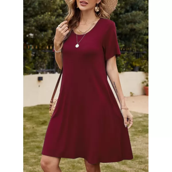 FZ FANTASTIC ZONE Womens Casual Summer T Shirt Dresses Short Sleeve Swing Dress with PocketsA Wine Red
