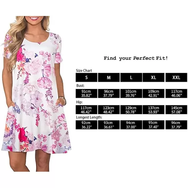 FZ FANTASTIC ZONE Womens Casual Summer T Shirt Dresses Short Sleeve Swing Dress with PocketsBig Pink Floral White