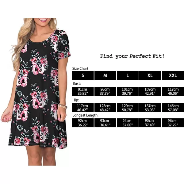 FZ FANTASTIC ZONE Womens Casual Summer T Shirt Dresses Short Sleeve Swing Dress with PocketsFloral Black
