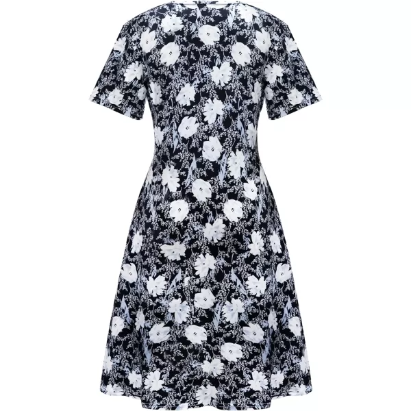 FZ FANTASTIC ZONE Womens Casual Summer T Shirt Dresses Short Sleeve Swing Dress with PocketsFloral Black Blue