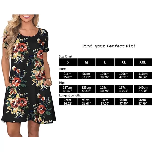 FZ FANTASTIC ZONE Womens Casual Summer T Shirt Dresses Short Sleeve Swing Dress with PocketsFloral Black Yellow