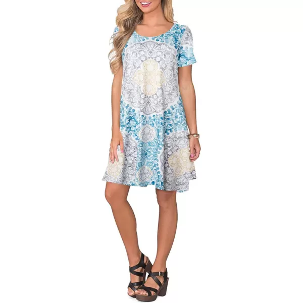 FZ FANTASTIC ZONE Womens Casual Summer T Shirt Dresses Short Sleeve Swing Dress with PocketsFloral Boho Round