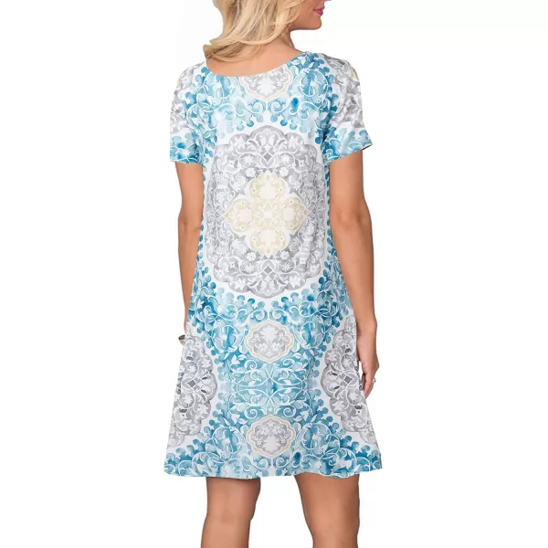 FZ FANTASTIC ZONE Womens Casual Summer T Shirt Dresses Short Sleeve Swing Dress with PocketsFloral Boho Round