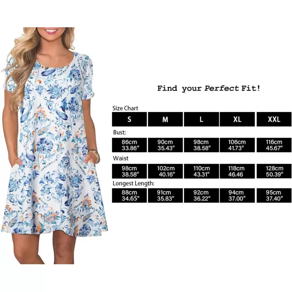 FZ FANTASTIC ZONE Womens Casual Summer T Shirt Dresses Short Sleeve Swing Dress with PocketsFloral Branches Blue