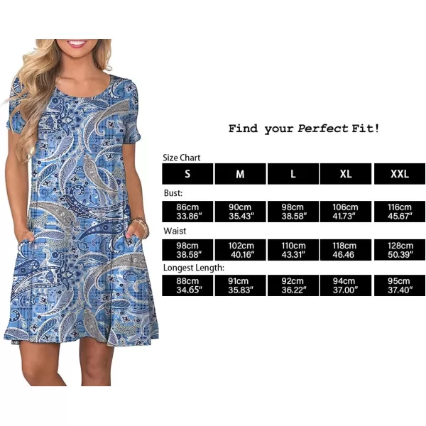 FZ FANTASTIC ZONE Womens Casual Summer T Shirt Dresses Short Sleeve Swing Dress with PocketsFloral Cashew Blue