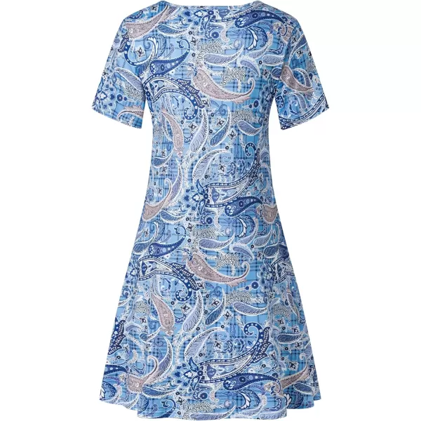 FZ FANTASTIC ZONE Womens Casual Summer T Shirt Dresses Short Sleeve Swing Dress with PocketsFloral Cashew Blue