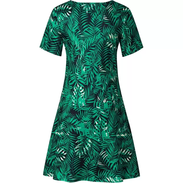 FZ FANTASTIC ZONE Womens Casual Summer T Shirt Dresses Short Sleeve Swing Dress with PocketsFloral Green Leaf