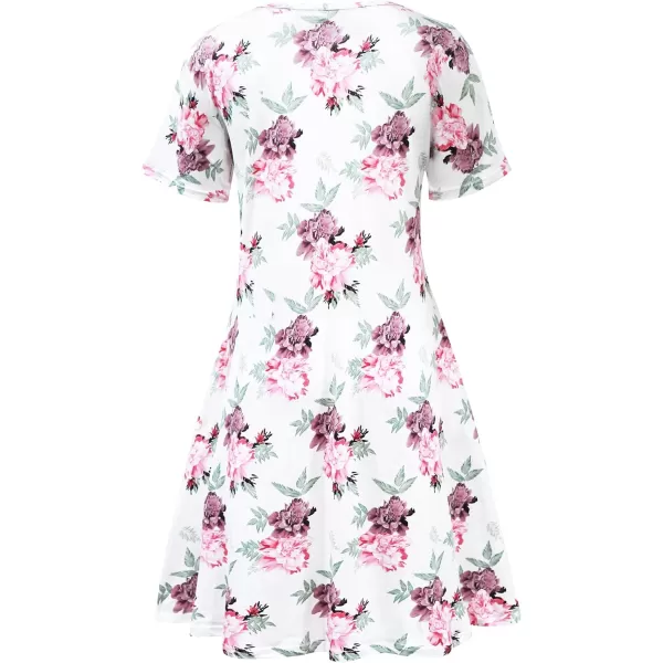 FZ FANTASTIC ZONE Womens Casual Summer T Shirt Dresses Short Sleeve Swing Dress with PocketsFloral White Red