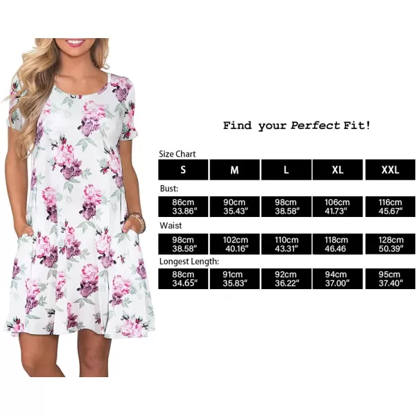 FZ FANTASTIC ZONE Womens Casual Summer T Shirt Dresses Short Sleeve Swing Dress with PocketsFloral White Red