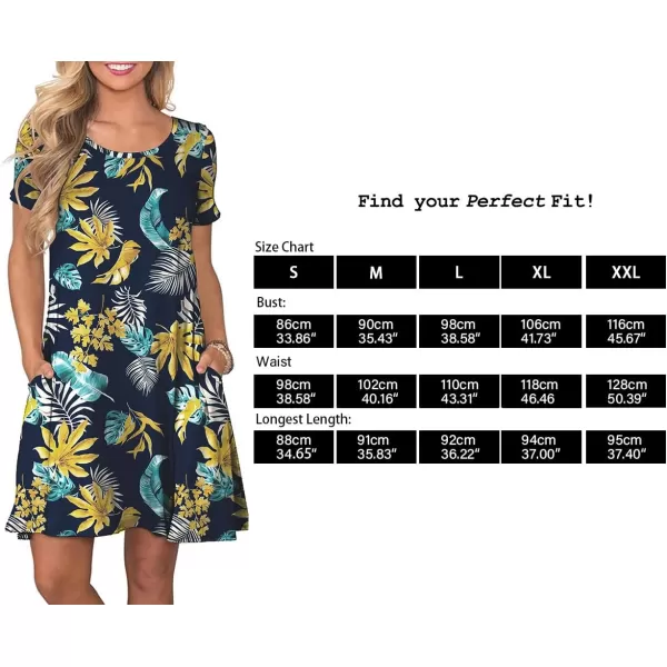 FZ FANTASTIC ZONE Womens Casual Summer T Shirt Dresses Short Sleeve Swing Dress with PocketsFloral Yellow Green Leaves