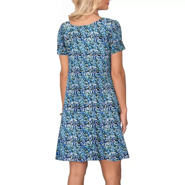 FZ FANTASTIC ZONE Womens Casual Summer T Shirt Dresses Short Sleeve Swing Dress with PocketsSmall Floral Blue