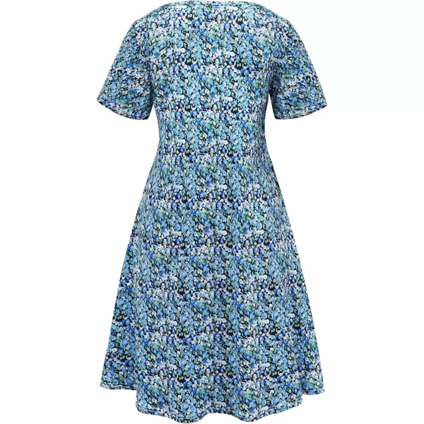 FZ FANTASTIC ZONE Womens Casual Summer T Shirt Dresses Short Sleeve Swing Dress with PocketsSmall Floral Blue