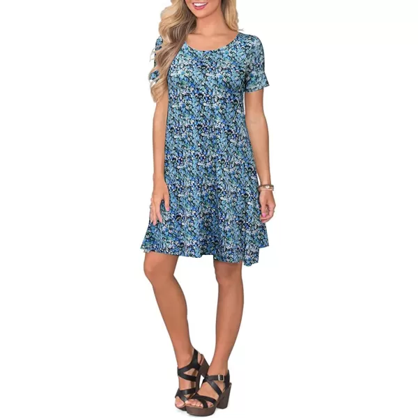 FZ FANTASTIC ZONE Womens Casual Summer T Shirt Dresses Short Sleeve Swing Dress with PocketsSmall Floral Blue