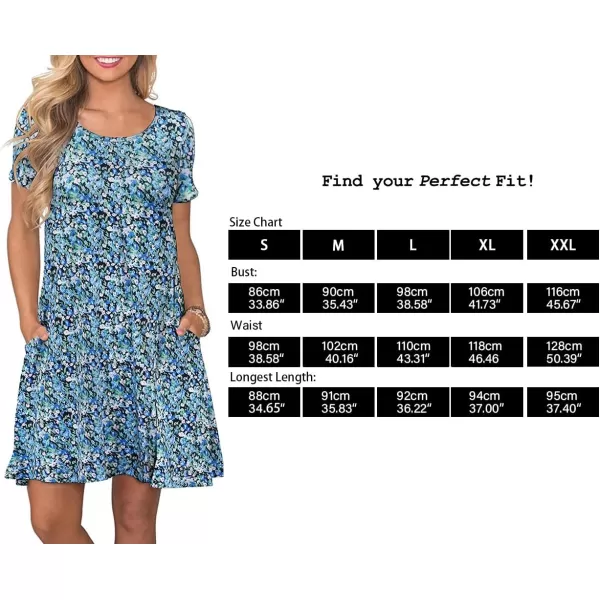 FZ FANTASTIC ZONE Womens Casual Summer T Shirt Dresses Short Sleeve Swing Dress with PocketsSmall Floral Blue