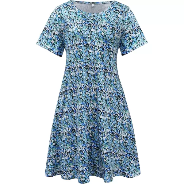 FZ FANTASTIC ZONE Womens Casual Summer T Shirt Dresses Short Sleeve Swing Dress with PocketsSmall Floral Blue