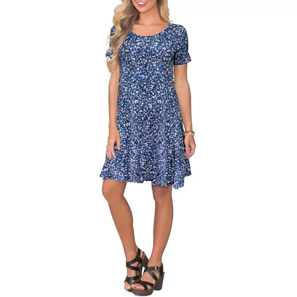 FZ FANTASTIC ZONE Womens Casual Summer T Shirt Dresses Short Sleeve Swing Dress with PocketsSmall Floral Orange Blue