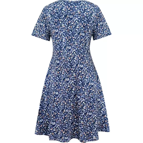 FZ FANTASTIC ZONE Womens Casual Summer T Shirt Dresses Short Sleeve Swing Dress with PocketsSmall Floral Orange Blue