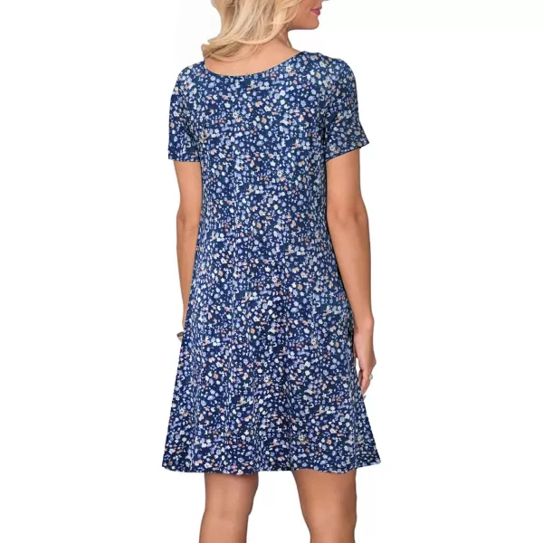 FZ FANTASTIC ZONE Womens Casual Summer T Shirt Dresses Short Sleeve Swing Dress with PocketsSmall Floral Orange Blue
