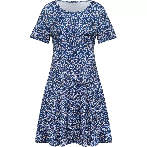 FZ FANTASTIC ZONE Womens Casual Summer T Shirt Dresses Short Sleeve Swing Dress with PocketsSmall Floral Orange Blue