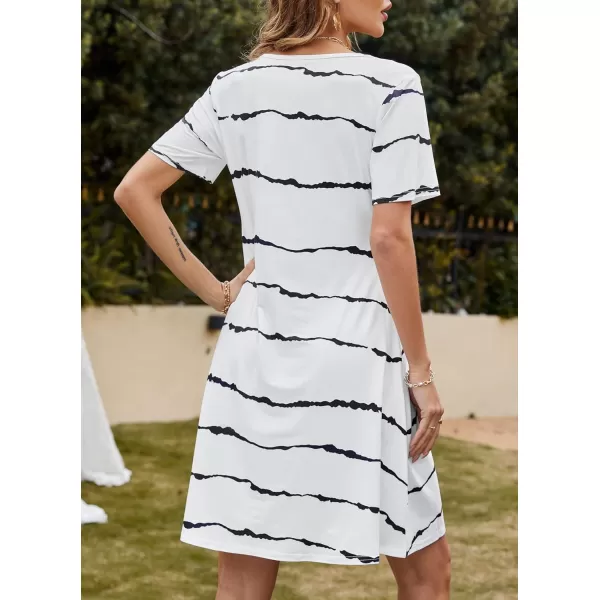 FZ FANTASTIC ZONE Womens Casual Summer T Shirt Dresses Short Sleeve Swing Dress with PocketsStripe White