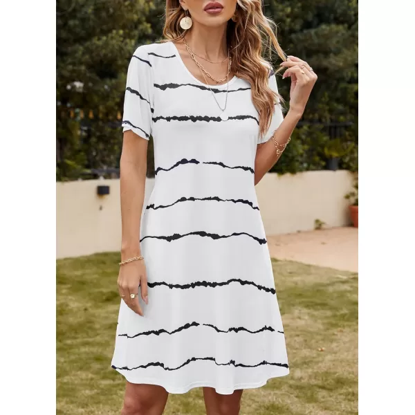 FZ FANTASTIC ZONE Womens Casual Summer T Shirt Dresses Short Sleeve Swing Dress with PocketsStripe White