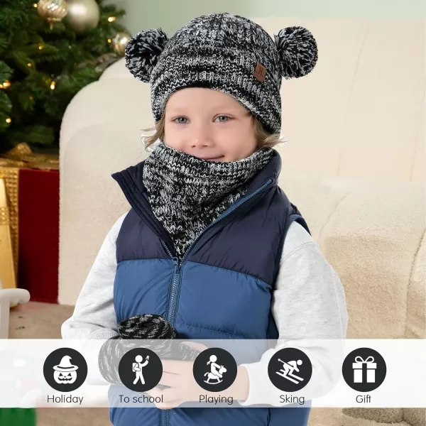 Kids Toddlers Winter Beanie Hats Gloves Neck Scarf Set Mittens Gifts for 0 6 12 Months 1 2 3 48 Year Old Baby Girls BoysA Black White