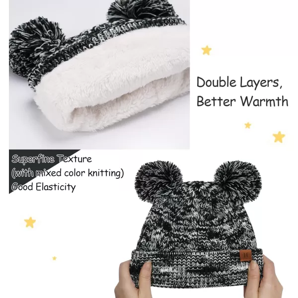 Kids Toddlers Winter Beanie Hats Gloves Neck Scarf Set Mittens Gifts for 0 6 12 Months 1 2 3 48 Year Old Baby Girls BoysA Black White
