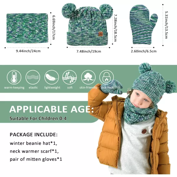 Kids Toddlers Winter Beanie Hats Gloves Neck Scarf Set Mittens Gifts for 0 6 12 Months 1 2 3 48 Year Old Baby Girls BoysA Green